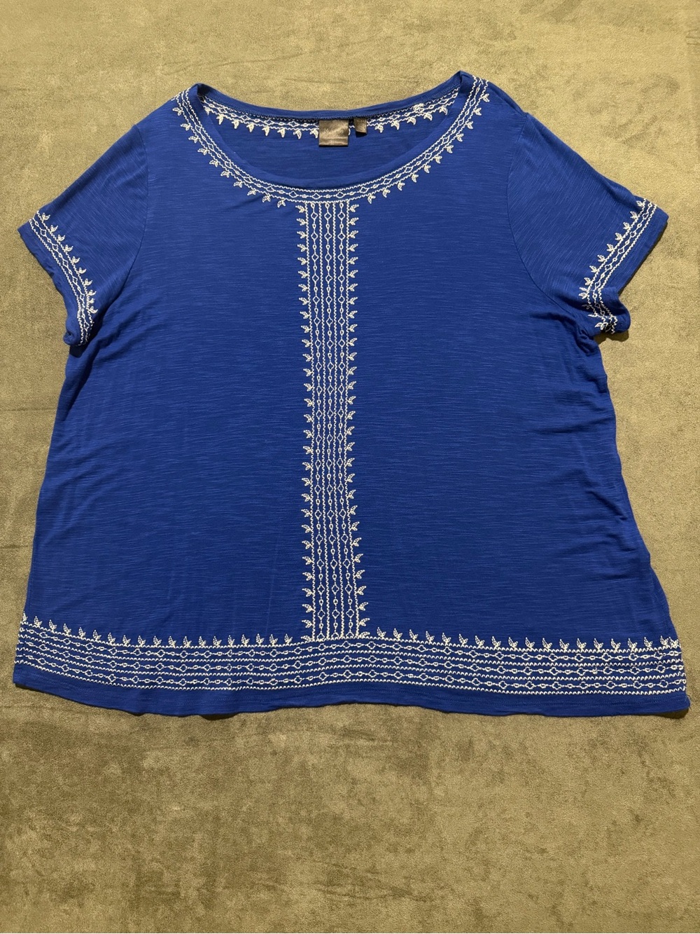 Rafaella Royal Blue Short Sleeve Embroidered Tee